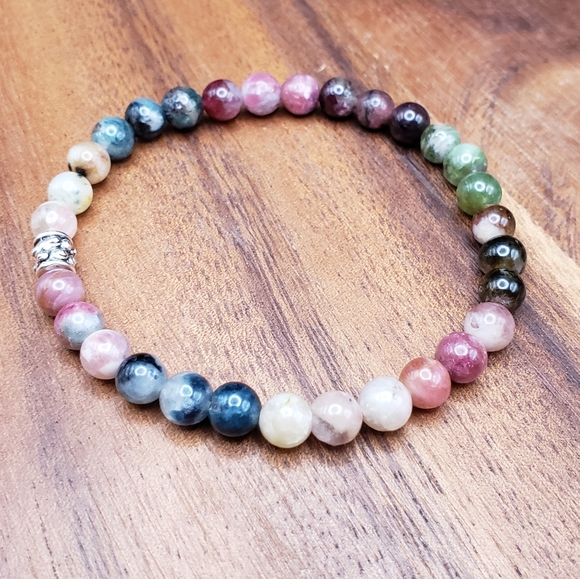SOLD Watermelon Tourmaline & Silver Accent Beads Bracelet - Picture 7 of 11